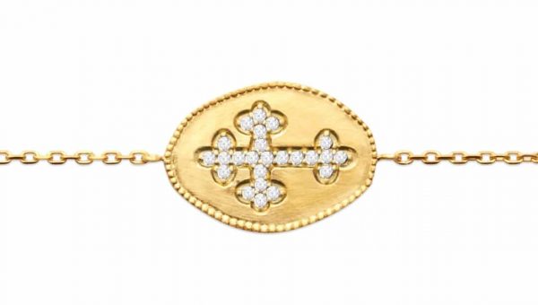 Bracelet médaille croix zirconium plaqué or