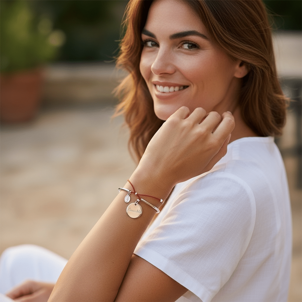 Jonc en argent massif avec médaille gravée et médaille miraculeuse en argent