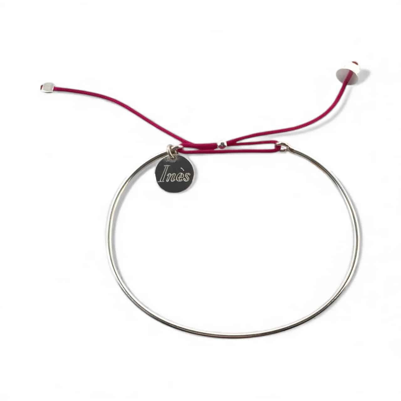 Jonc fin en argent massif et petite médaille à graver