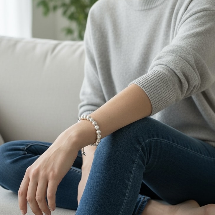 Jonc perlé en argent massif