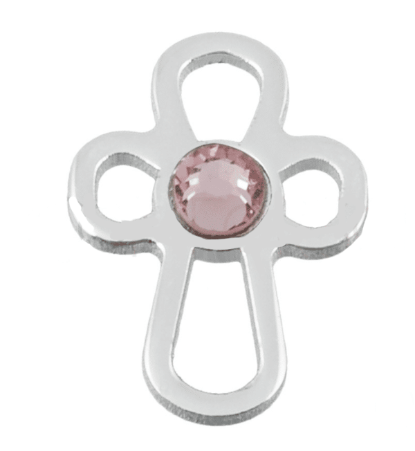 Bracelet croix enfant en argent et cristal rose