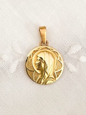 Médaille ancienne en or de la Vierge Marie, signée Contaux
