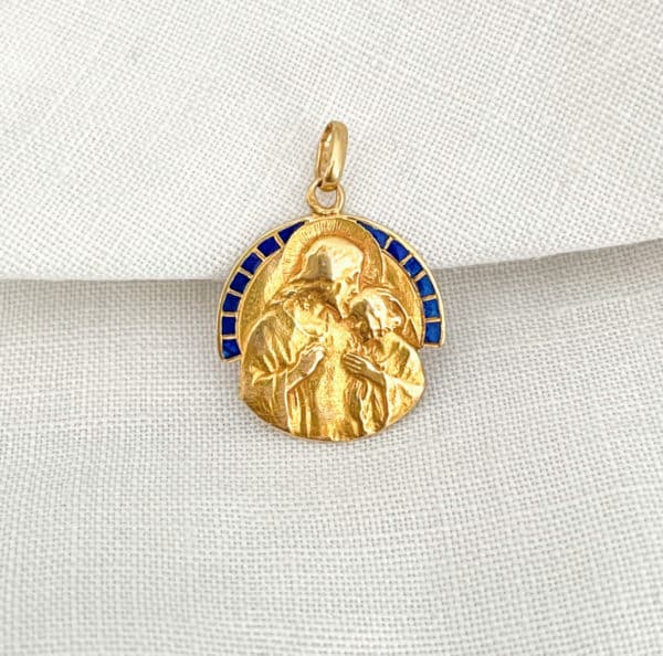 Médaille Saint Jean et le Christ en or et saphir