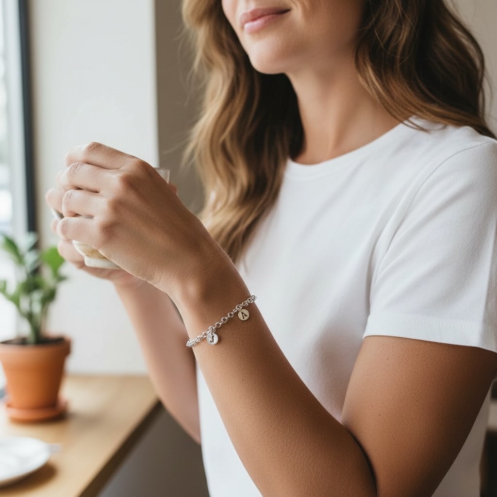 Bracelet en argent et médaille alphabet à choisir
